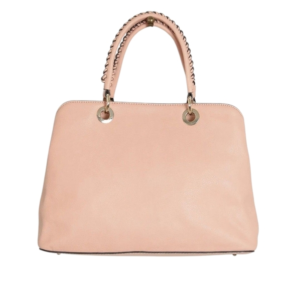 Guess Flynn Faux Leather Satchel Handbag Purse Blush Pink Whip Stitch Handles OS - Picture 2 of 8